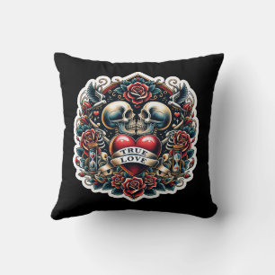 True Love Skeleton Heart Tattoo Look Throw Pillow