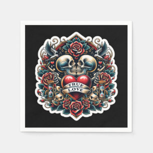 True Love Skeleton Heart Tattoo Wedding Napkin