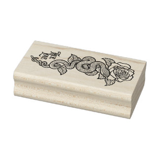 TRUE LOVE Snake on Rose Rubber Stamp