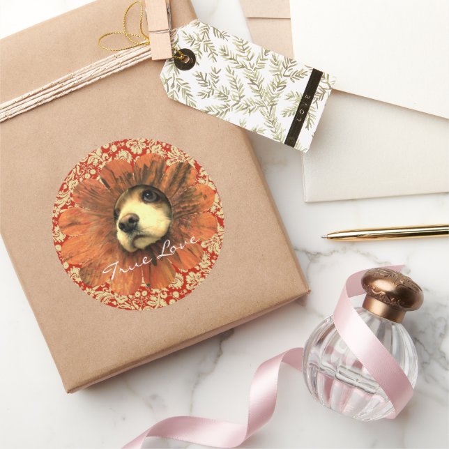 True Love Sticker Puppy Peeking Out of a Flower (Gifting)