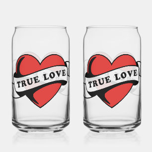 True Love Tattoo Heart   Classic Romance Design Can Glass