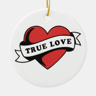 True Love Tattoo Heart   Classic Romance Design Ceramic Ornament