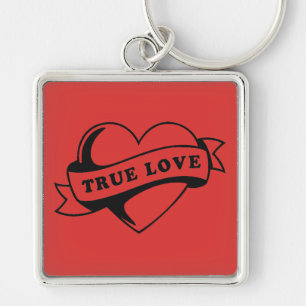 True Love Tattoo Heart Classic Romance Design Keychain