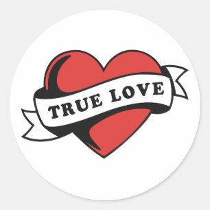 True Love Tattoo Heart Classic Romance Design Round Sticker