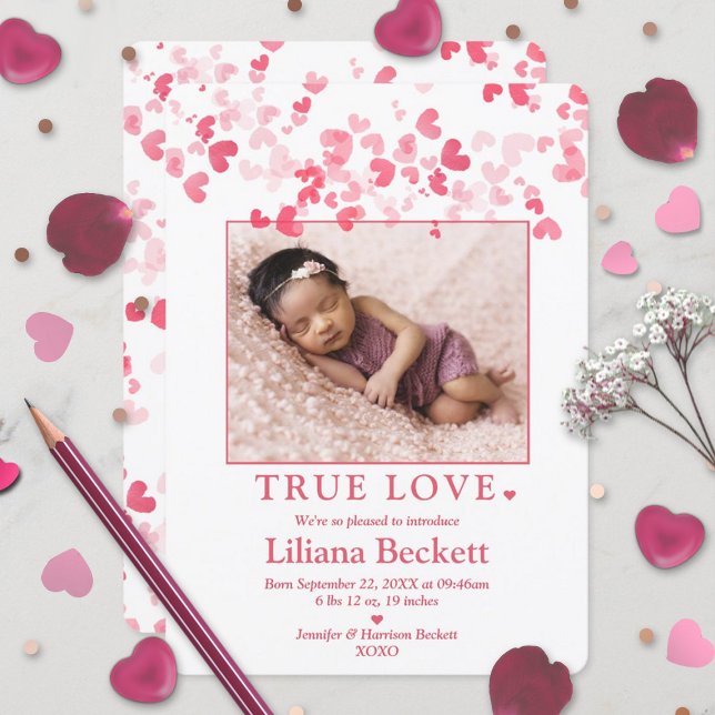 "True Love" Valentine Photo Birth Announcement (Creator Uploaded)
