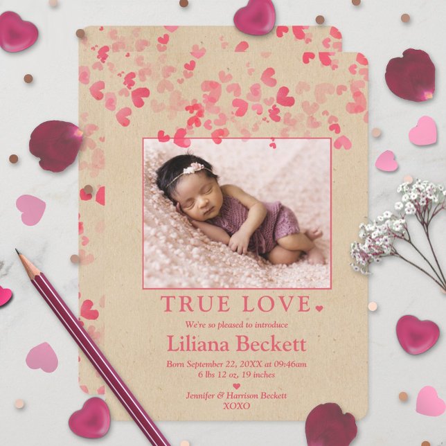 "True Love" Valentine Photo Birth Announcement (Creator Uploaded)