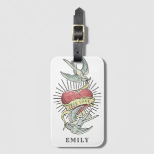 True Love   Vintage Tattoo Birds with Heart Luggage Tag