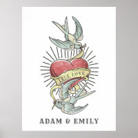 True Love | Vintage Tattoo Birds with Heart