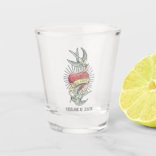 True Love   Vintage Tattoo Birds with Heart Shot Glass