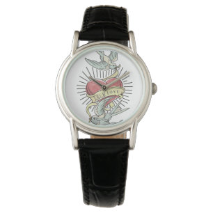 True Love   Vintage Tattoo Birds with Heart Watch