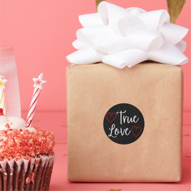True Love White Glitter Valentine's Classic Round Sticker (Party)