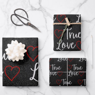 True Love White Glitter Valentine's Wrapping Paper Sheet