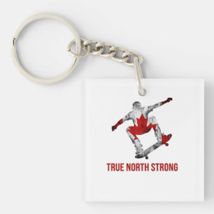 True North Strong Canadian Flag Snowboarder Winter Keychain