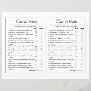 True or False Wedding Game Printable - 8.5x11 