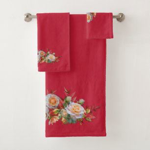True Red with Peach Roses Bath Towel Set