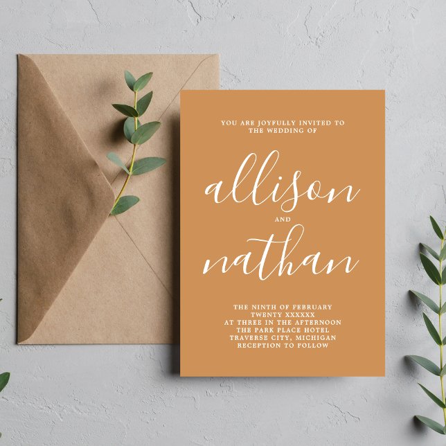 True Simplicity 1 Apricot Minimal Wedding Invitation (Creator Uploaded)