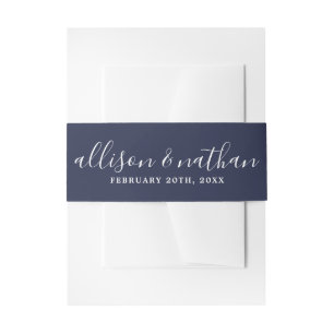 True Simplicity 1 Bride Groom Dark Navy Wedding Invitation Belly Band