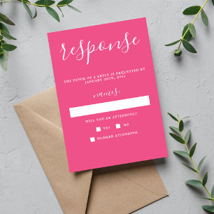 True Simplicity 1 Carnation Pink Minimal Wedding RSVP Card