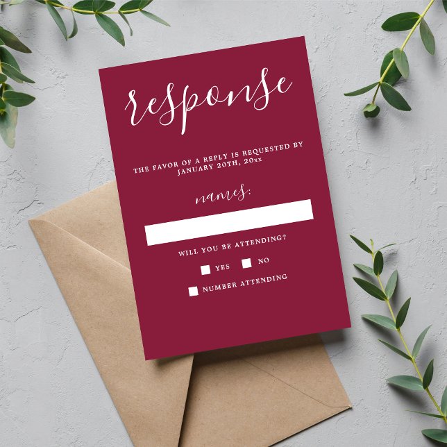 True Simplicity 1 Claret Minimalist Wedding RSVP Card (Creator Uploaded)