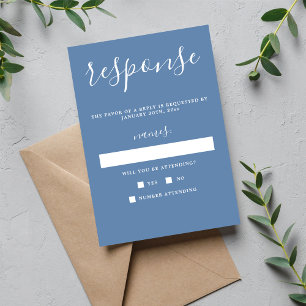 True Simplicity 1 Denim Blue Minimal Wedding RSVP Card