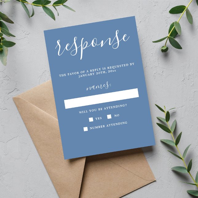 True Simplicity 1 Denim Blue Minimal Wedding RSVP Card (Creator Uploaded)