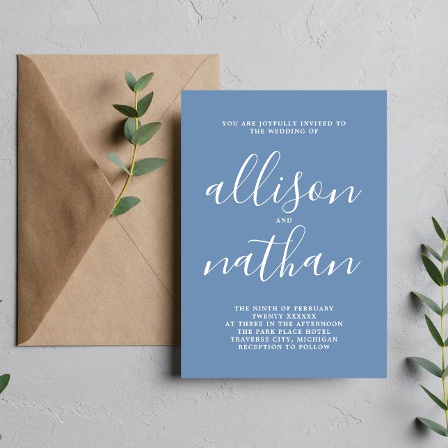 True Simplicity 1 Denim Blue Minimalist Wedding Invitation (Creator Uploaded)