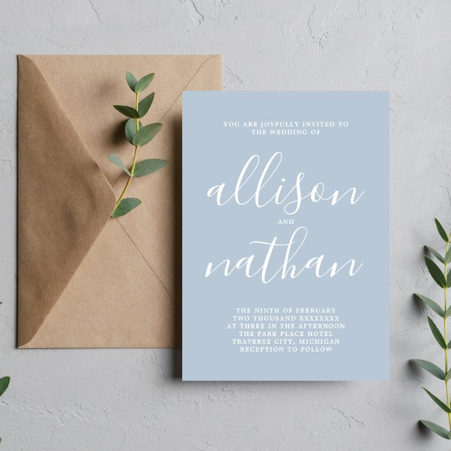 True Simplicity 1 Ice Blue Script Minimal Wedding Invitation (Creator Uploaded)