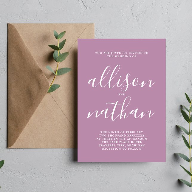 True Simplicity 1 Lavender Script Minimal Wedding Invitation (Creator Uploaded)