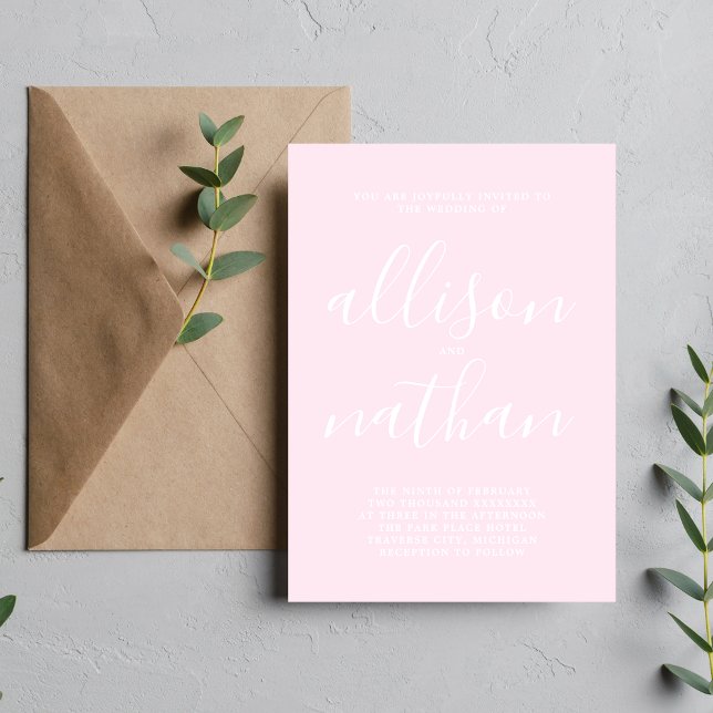True Simplicity 1 Primrose Pink Minimalist Wedding Invitation (Creator Uploaded)