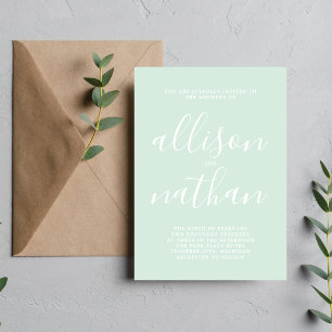 True Simplicity 1 Script Mint Minimalist Wedding Invitation