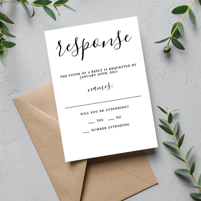 True Simplicity 1 Script Simple Minimalist Wedding RSVP Card (Creator Uploaded)