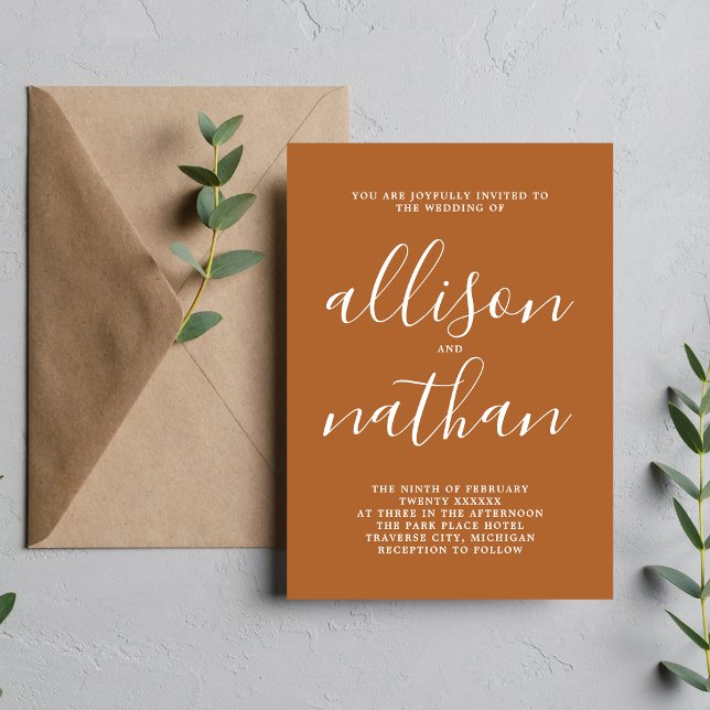 True Simplicity 1 Terracotta Minimalist Wedding Invitation (Creator Uploaded)