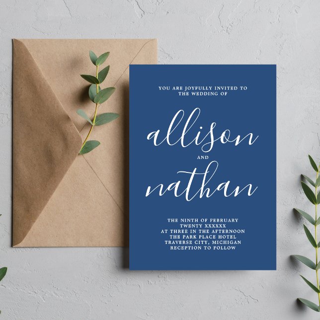 True Simplicity 1 True Blue Minimalist Wedding Invitation (Creator Uploaded)