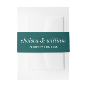 True Simplicity 2 Bride Groom Peacock Blue Wedding Invitation Belly Band