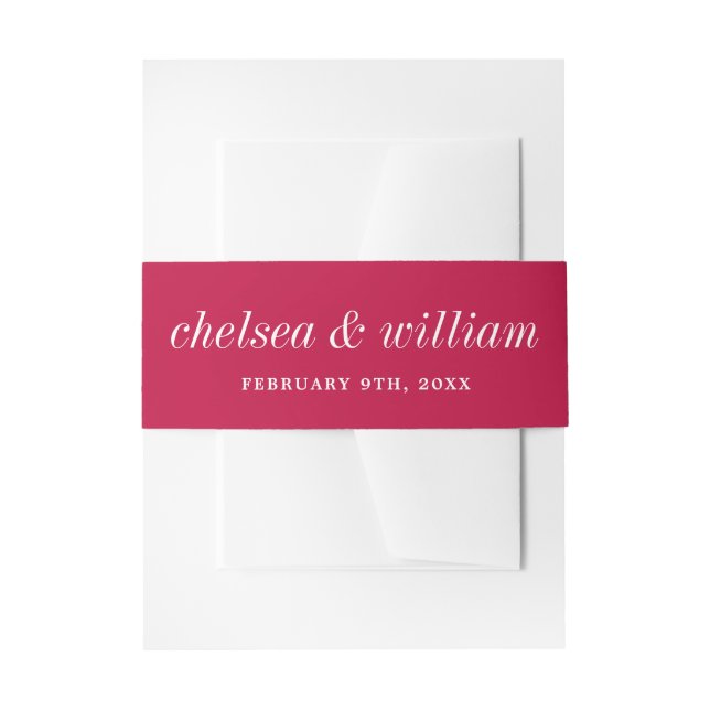 True Simplicity 2 Bride Groom Raspberry Wedding Invitation Belly Band (Front Example)
