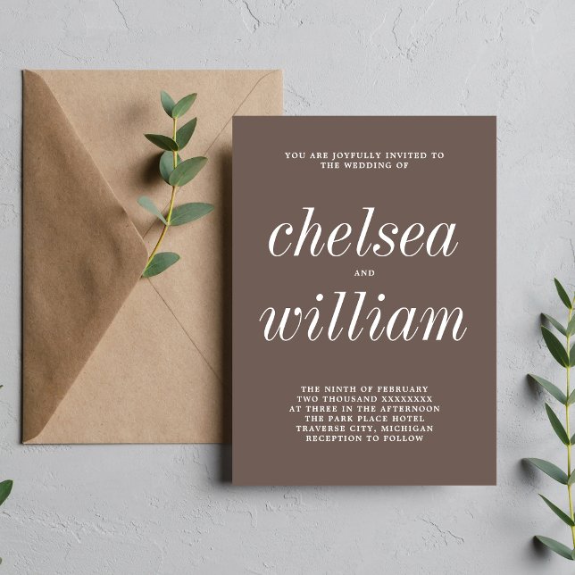 True Simplicity 2 Dark Taupe Minimalist Wedding Invitation (Creator Uploaded)