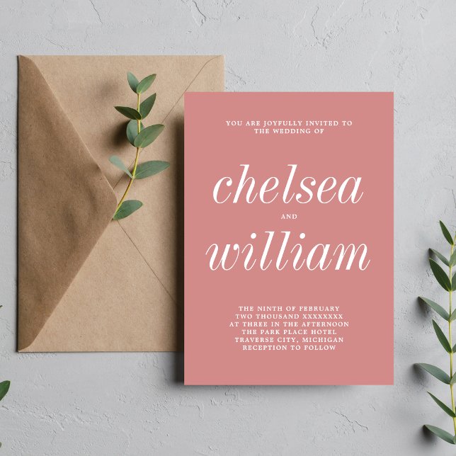 True Simplicity 2 Dusty Rose Minimalist Wedding Invitation (Creator Uploaded)