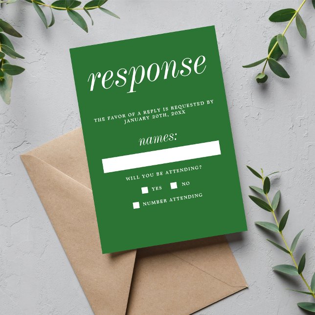 True Simplicity 2 Meadow Green Minimalist Wedding RSVP Card (Creator Uploaded)