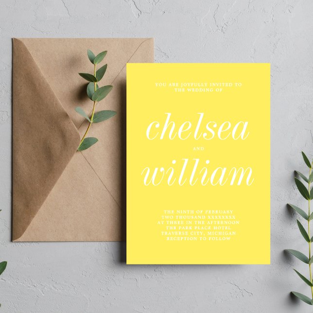 True Simplicity 2 Medium Yellow Minimalist Wedding Invitation (Creator Uploaded)