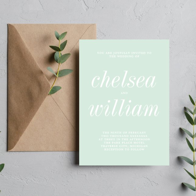 True Simplicity 2 Mint Green Minimalist Wedding Invitation (Creator Uploaded)