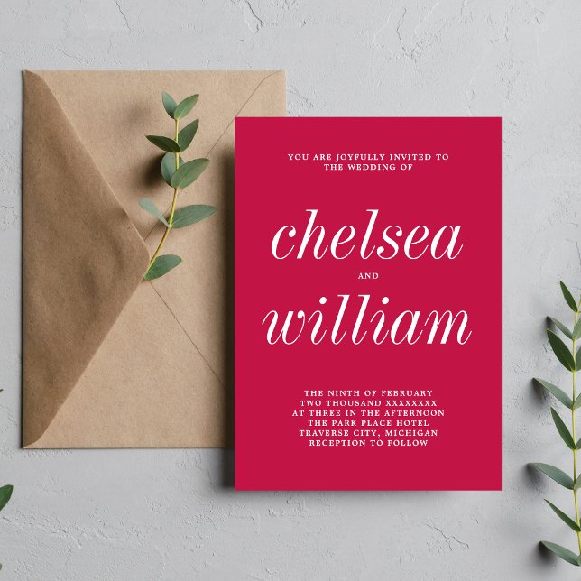 True Simplicity 2 Raspberry Minimalist Wedding Invitation (Creator Uploaded)