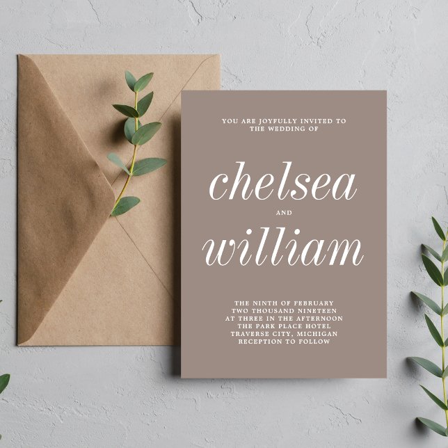 True Simplicity 2 Taupe Simple Minimalist Wedding Invitation (Creator Uploaded)