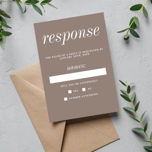 True Simplicity 2 Taupe Simple Minimalist Wedding RSVP Card (Creator Uploaded)