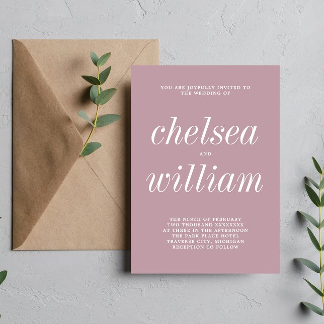 True Simplicity 2 Vintage Mauve Minimalist Wedding Invitation (Creator Uploaded)