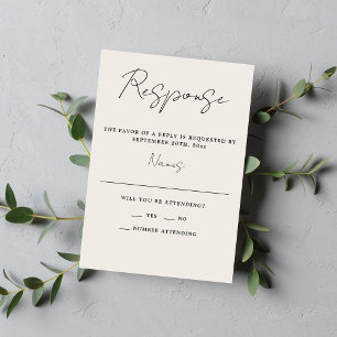True Simplicity 3 Beige & Black Minimalist Wedding RSVP Card