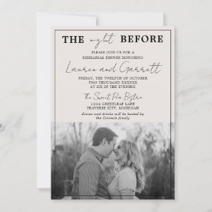 True Simplicity 3 Beige & Black Rehearsal Dinner Invitation