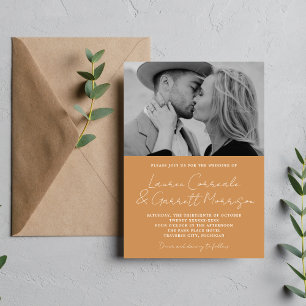 True Simplicity 3 Modern Apricot Photo Wedding Invitation