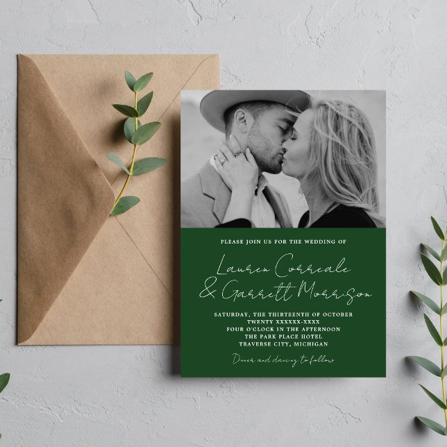 True Simplicity 3 Modern Evergreen Photo Wedding Invitation (Creator Uploaded)