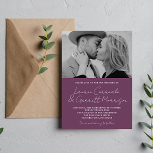True Simplicity 3 Modern Grape Photo Wedding Invitation