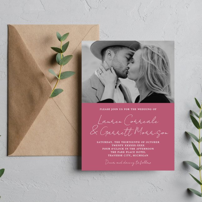 True Simplicity 3 Modern Mulberry Photo Wedding Invitation (Creator Uploaded)